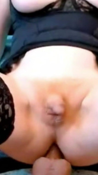 Dildo Riding Redheaded T-girl in Black Lingerie