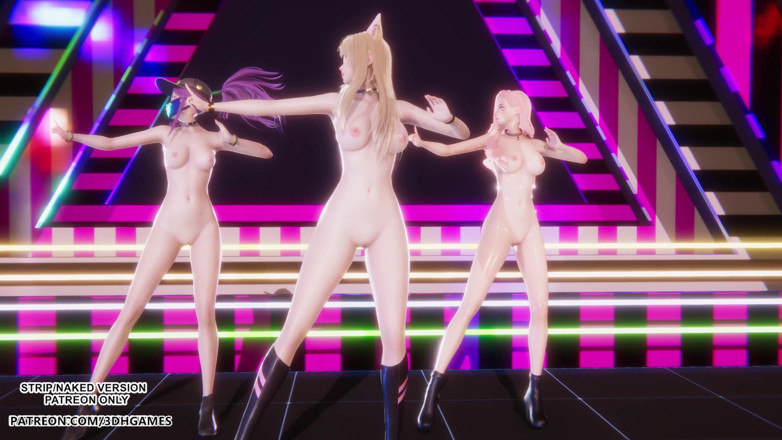 3D-Hentai Games: Blackpink - การเต้นแก้ผ้าเซ็กซี่ของ Ahri Akali Seraphine