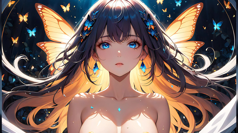 LustRender: Un papillon rayonne une belle jeune femme avec des ailes...