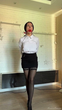 Ballgagged Secretary Walks Around & Squats for You