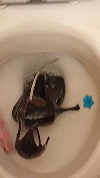 Sexy Pointy High Heels Peed on and Flushed Down the Toilet