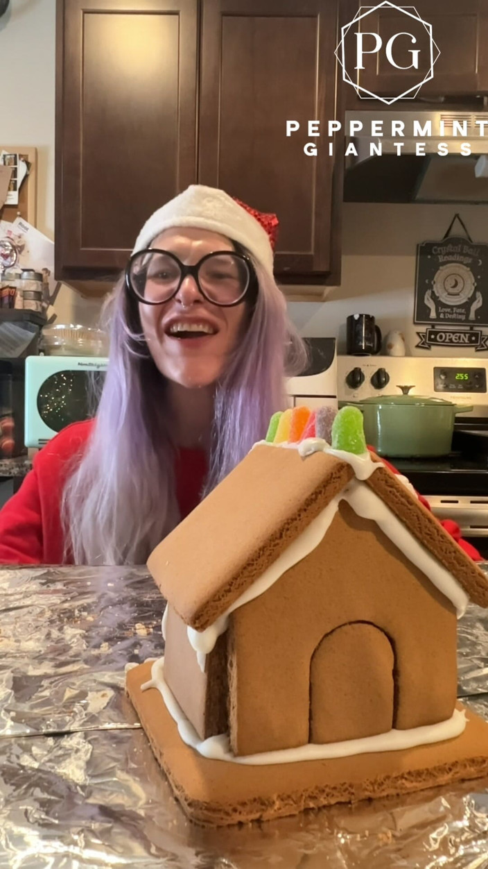 Peppermint Giantess: 73 Giantess in 8-inch Heels Decorates a Gingerbread Village