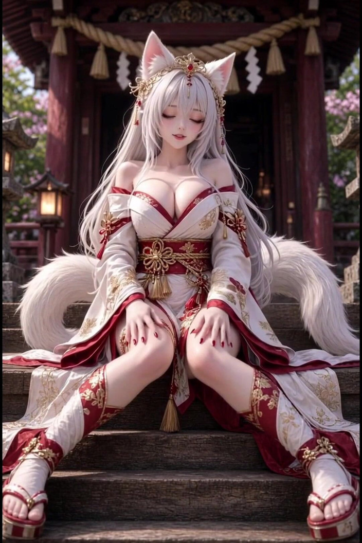 Wertstofsamler: 3d anime kitsune thủ dâm trên cầu thang đền thờ và...