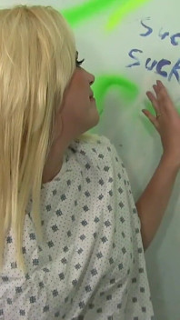 Krierstine gets to suck huge dick from gloryhole while masturbating clit