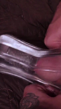 Big Hairy Cock Stepdaddy Fucking a Transparent Fleshlight and Filling It with Cum