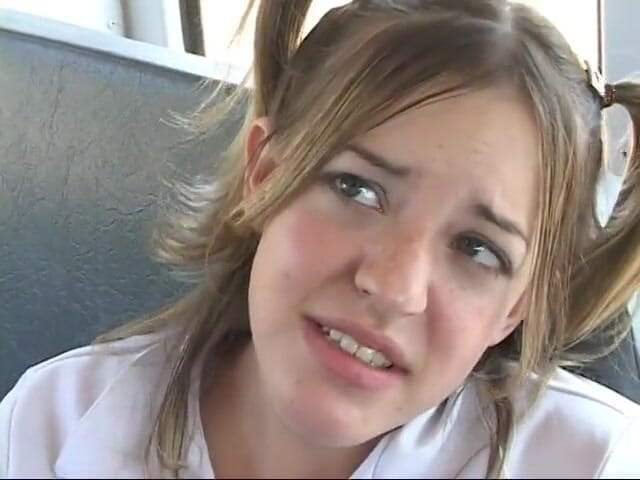 2 Girls 1 Guy: Two teen sluts pounded in the bus