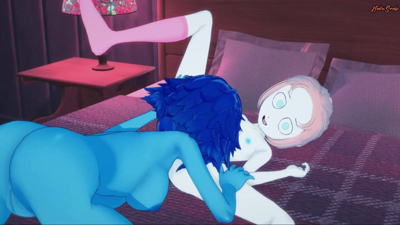 Hentai Smash: Crystal Gems Pearl și Lapis fac sex lesbian pe un pat -...