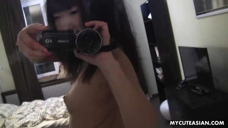 My Cute Asian: Candy Vivian in white stockings fingers her pussy