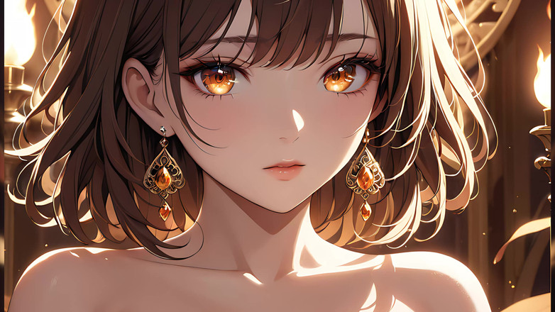 LustRender: Ember Kiss : une belle jeune femme éclairée par une flamme minuscule