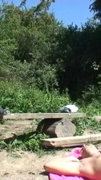 The blonde smokes a cigarette in the countryside, a guy passes by and puts his hard cock in her mouth