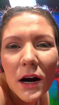 Brunette Slut's First Time - Hard Bukkake with Facial Cumshots