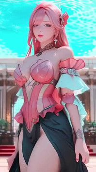 Pink-haired Mermaid Queen! From Dreamy Underwater to a Pure White Private Space, She Kneels Before the Lens Caressing Her Chest