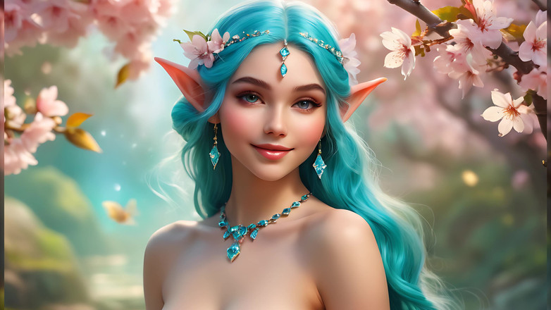 LustRender: 樱花森林中的裸体精灵美女 |《魔法幻想》幻灯片