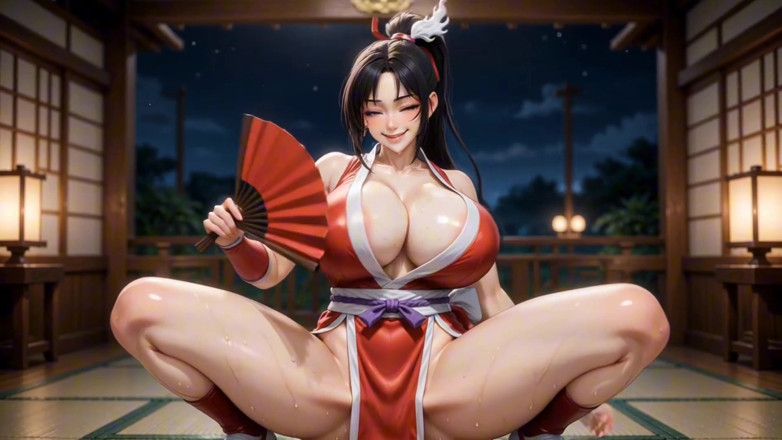 Stories&Anime: Mai Shiranui, poupée sexuelle siliconée, taquine en solo ses gros...