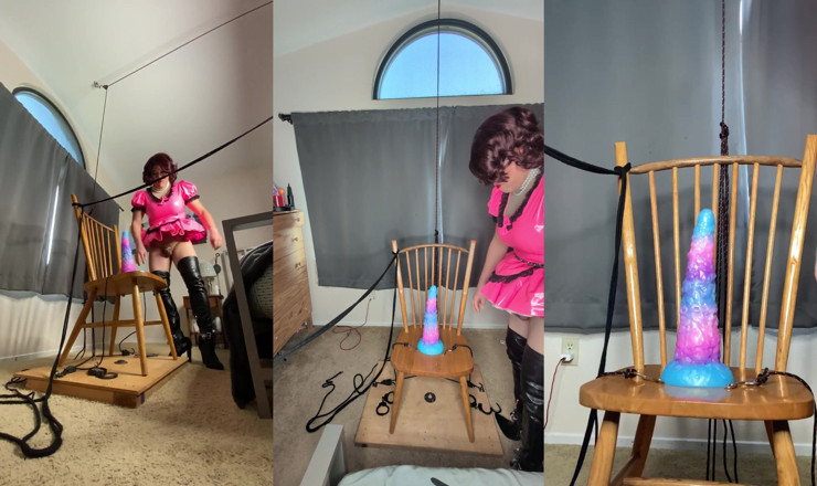 Sissy Candy: Sissy candy in Selbstbondage mit riesigen dildos