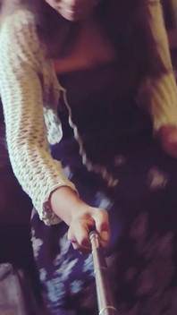 Dark Blue Print Halter Dress with Light Brown Cardigan