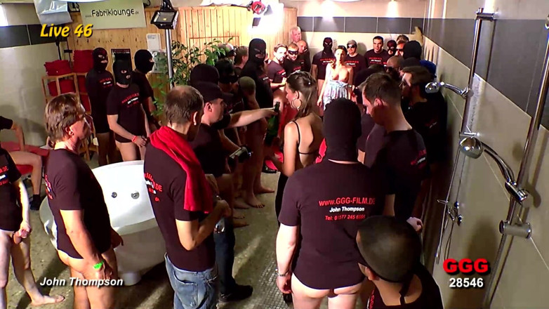 Gang Bang Germany: Horny Sluts Gangbanged by 10 Guys Getting Their Faces Covered in...