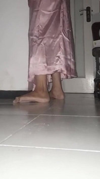 Asian Crossdresser Satin National Gown Cum Pleasure