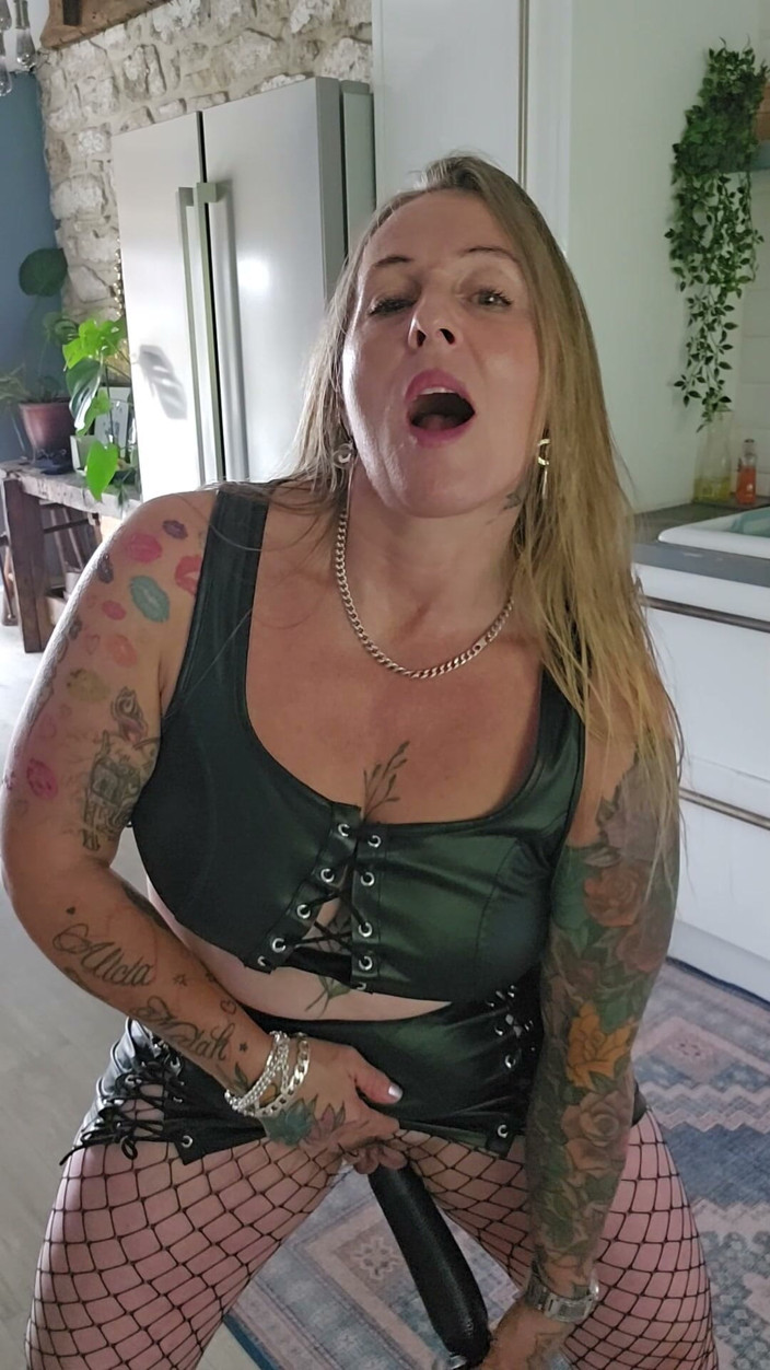 Kitty James: Horny as Fuck in Black Pvc Lattice Suit
