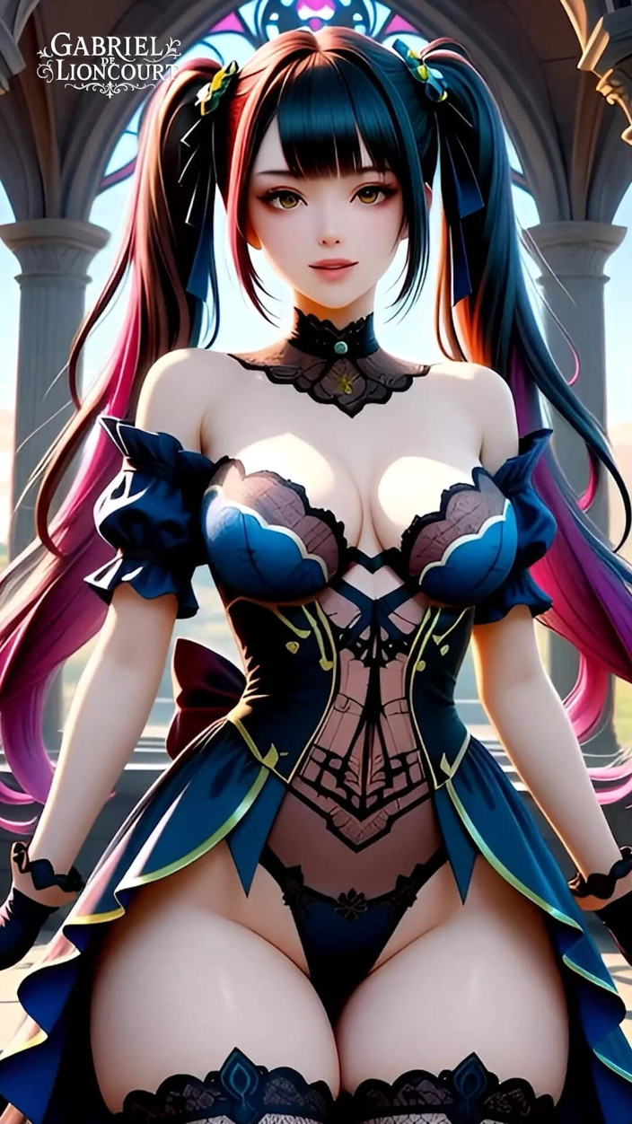 Gabriel de Lioncourt AI: Hentai Gothic Girls with Dyed Hair Showing off Their Big...