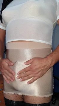 Liquid Satin Skirt and Nylon Briefs