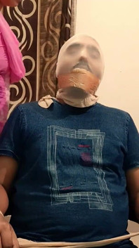 Pantyhose Hooded Bondage Humiliation for Gagged Husband!