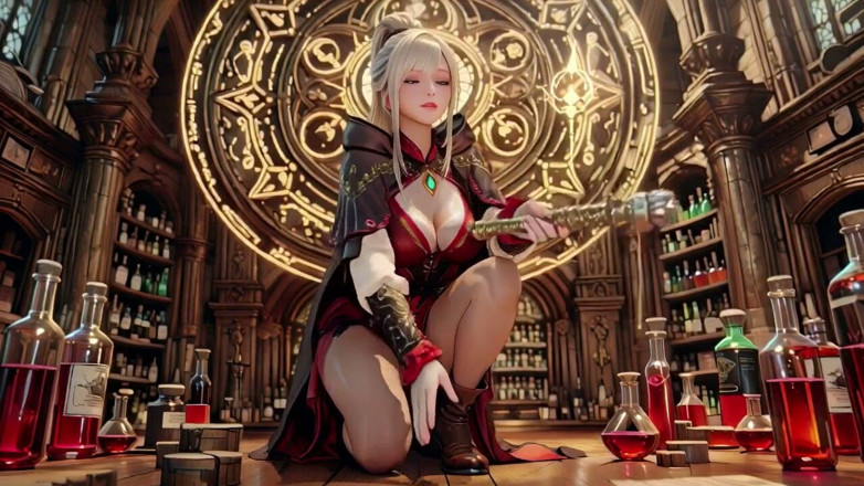 Seraphina Vale: 冰皇后的白色幻想红盔甲，湿皮肤和性感的姿势。