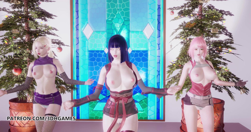 3D-Hentai Games: Два раза - чувствуй специальный стриптиз Ino Sakura Hinata, 3D эротический танец Naruto Хентай