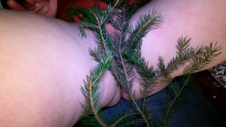 Bouncy Tits Action: Take off You Pants - Punishing Her Pussy with Fir Branch