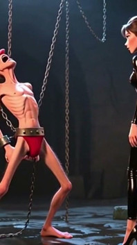 Ballbusting - Dominatrix Tritt Gefesselten Mannes Bälle
