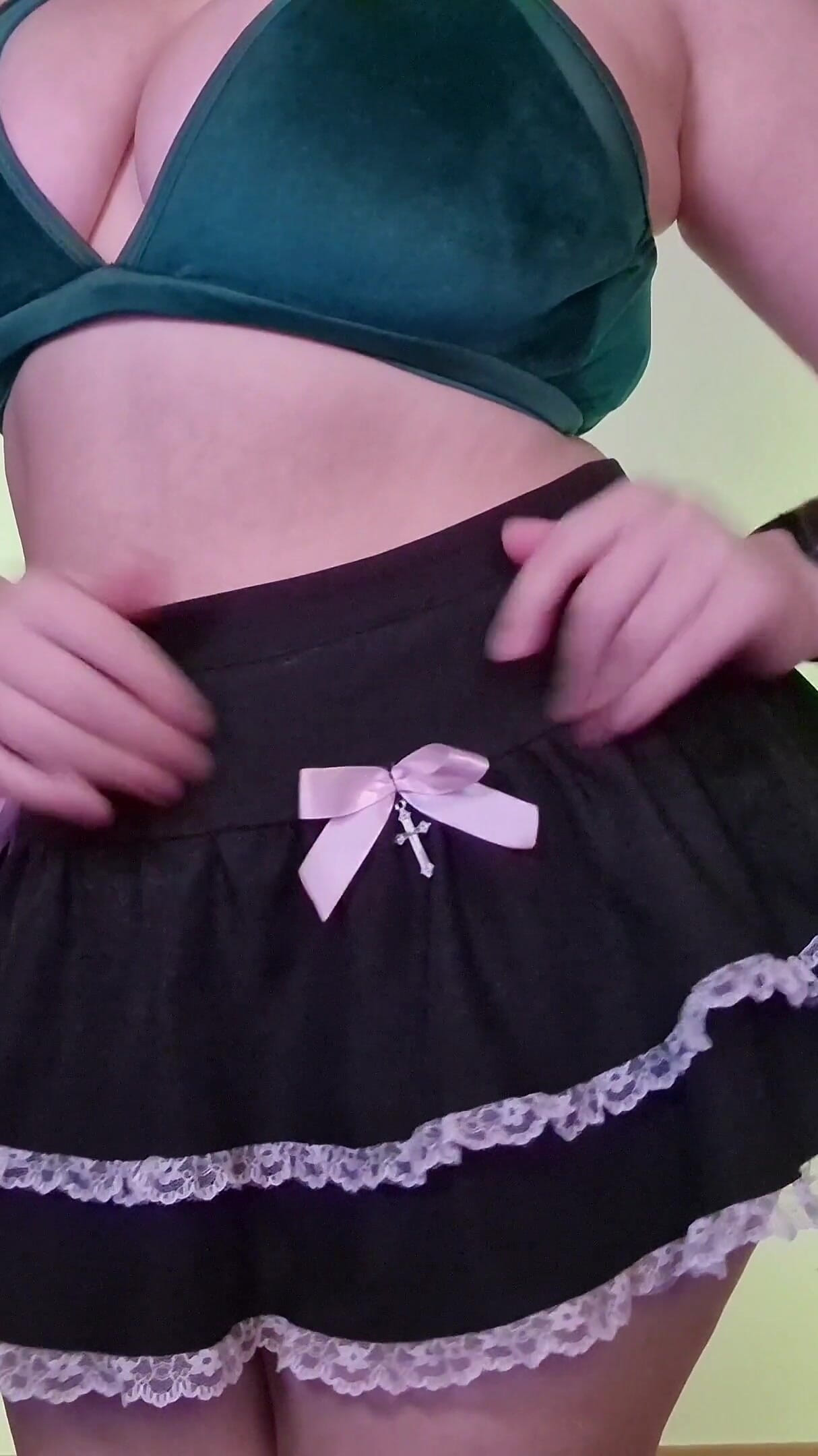 Trying on 3 Cute Mini Skirts - Jungle Green, Pink Bows & Burgundy Straps