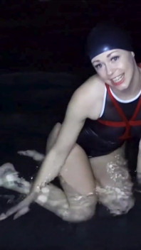 Swimwear Rope Bondage in Water: Hogtied & Gagged