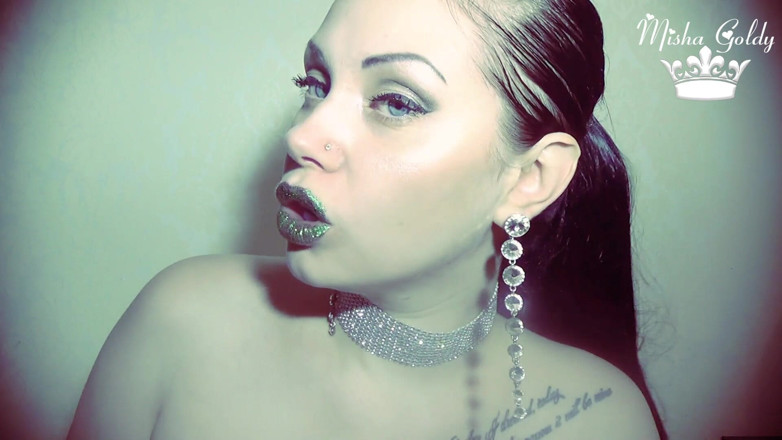 Goddess Misha Goldy: Cum hard to my green glittery lips