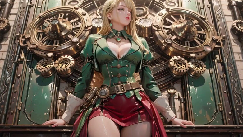 Seraphina Vale: Secretară blondă Steampunk! Leneș pozează în mijlocul Giant Gears