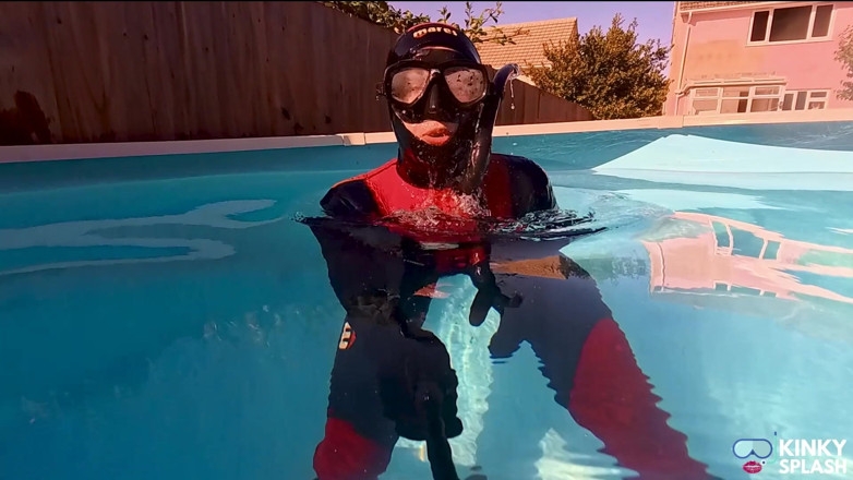 UKCuteGirl Lucy Lauren: Neoprene Pool Swim Snorkel Breath-holds in Tight Mares Wetsuit