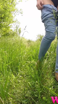 Diana Pee on Grass in the Forest and Then She Dress Pulling up Her Tight Jeans