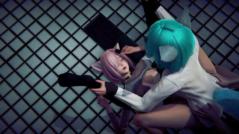 Waifu club 3D: İki neko üniversiteli kızın arasına bir yarak koydu