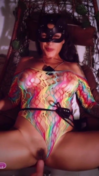 Big Tits Brunette Plays with Fuckmachine and Her Followers