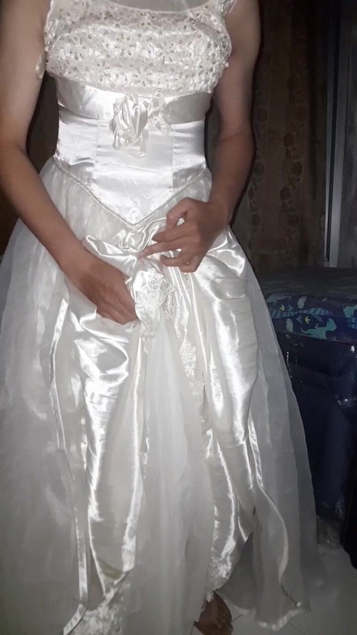 Naomisinka: Cum Flows on Satin Wedding Dress
