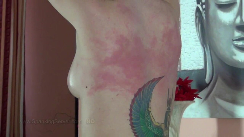 Spanking Server: Kate's bare back whipped hard