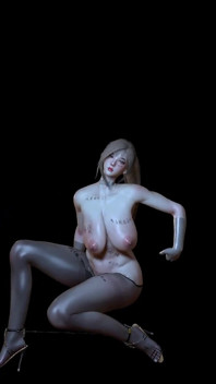 Penari telanjang blonde miang 3D menunjukkan tatu barunya