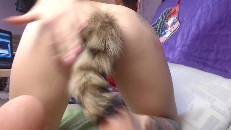 Risky Hairy Couple: Fuck My Shaved Asshole with Tail Toy