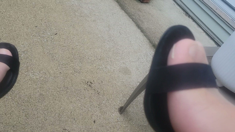Feet Lover: Big Cock Cumming Hard Outside in Nylons and Heels