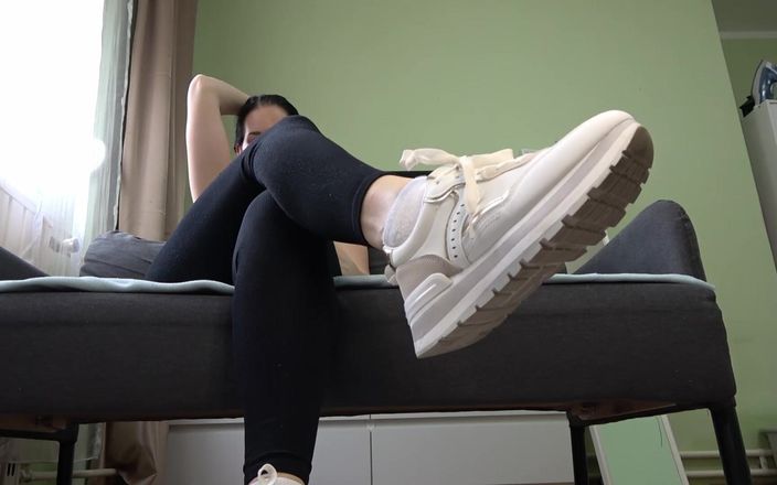Anna Sky: Anna Shows the Soles of Her Sneakers and Sucks a...