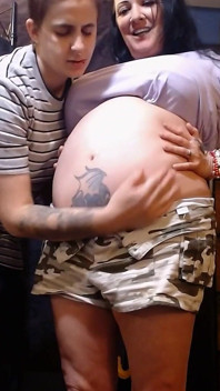 Pregnant Big Belly Rubbing Massaging Lesbians