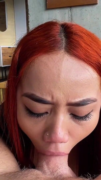 Petite Redhead Screams in Casting - Sloppy Blowjob and Deepthroat