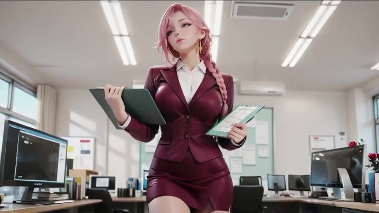 Seraphina Vale: Roze pony secretaresse! Privé op kantoor plagen, kun je dit...