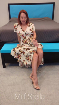 Long Floral Dress, White Toes and Tan Mule Heels Try on
