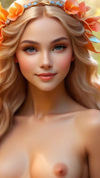 Ai artist nude - linda mulher segurando gardenia com jóias de diamante topaz-laranja