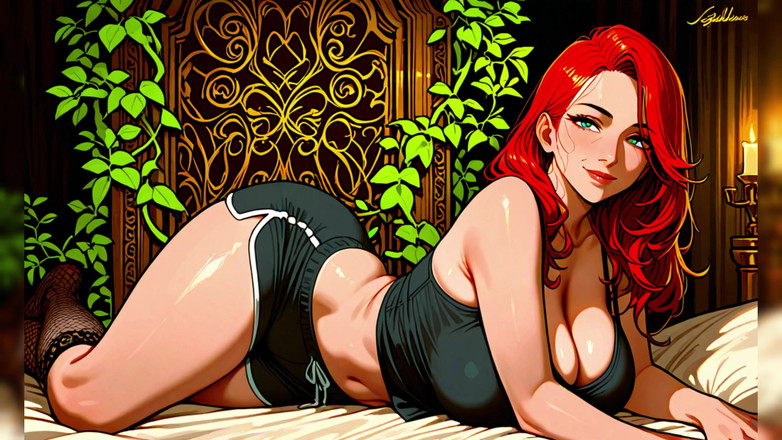 AI Porn: Rossa sexy a letto